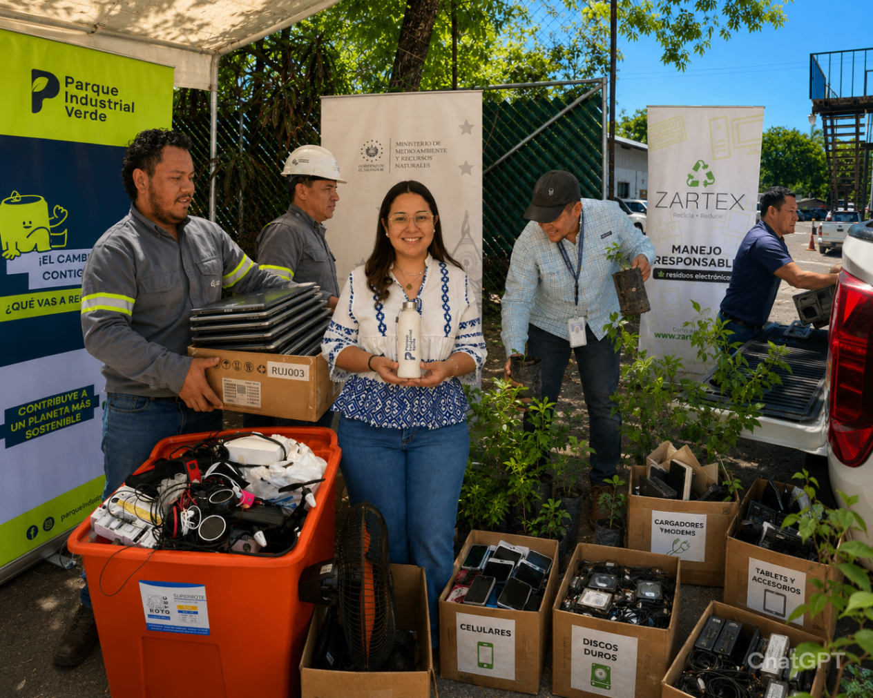 Campaña empresarial con materiales electrónicos recolectados