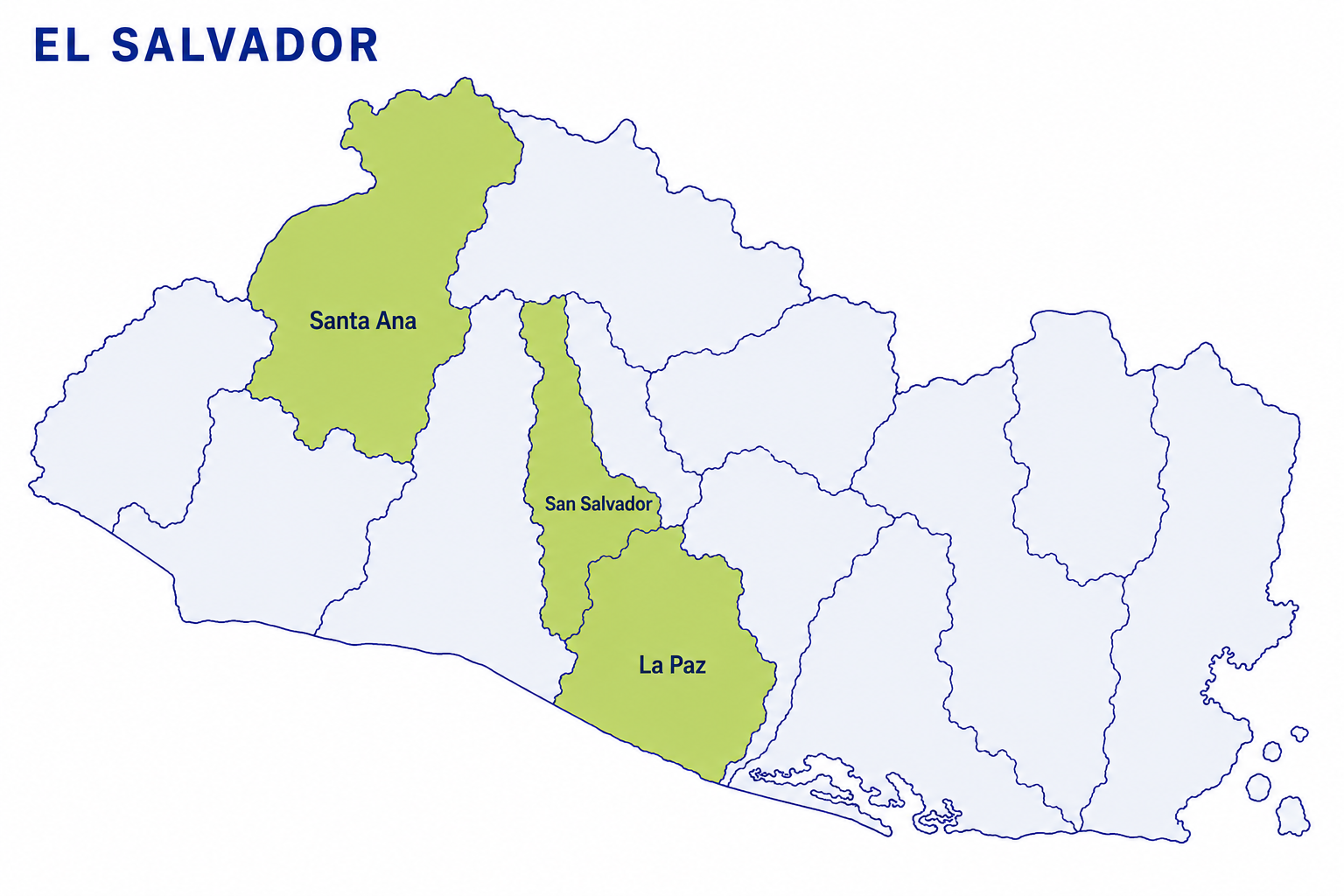 Mapa de cobertura en El Salvador: Santa Ana, San Salvador y La Paz